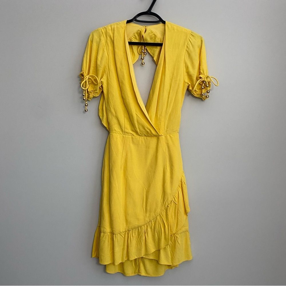 Sabo Skirt Luxe Espardell Tie Neck Ruffle Faux Wrap Dress